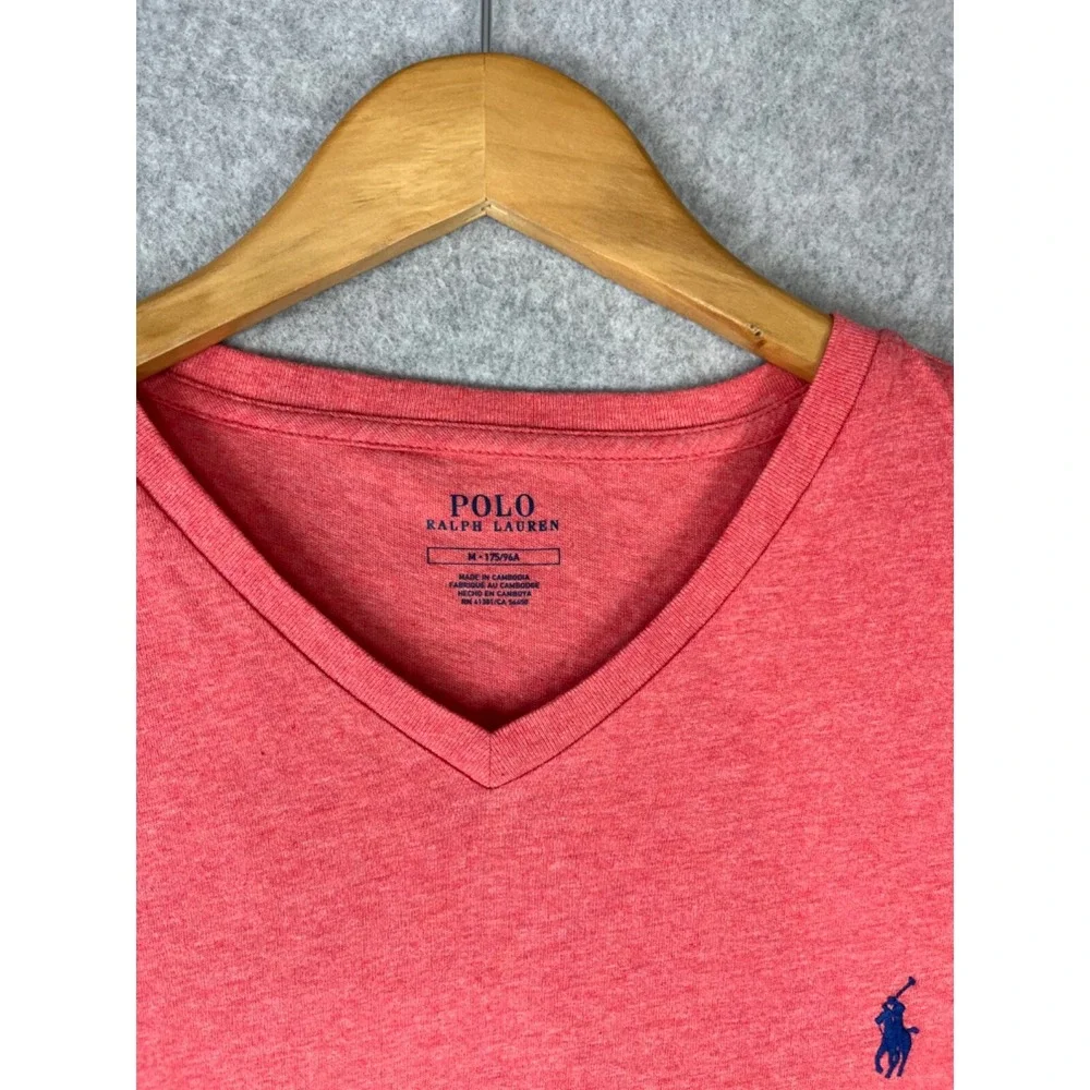 Polo Ralph Lauren Shirt Men M Salmon Classic Fit Short Sleeve V Neck‎ Oversized